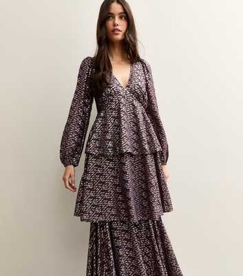 Purple Metallic Jacquard Tiered Maxi Dress