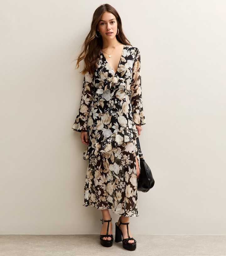 Petite Vintage Floral Chiffon Midi Dress