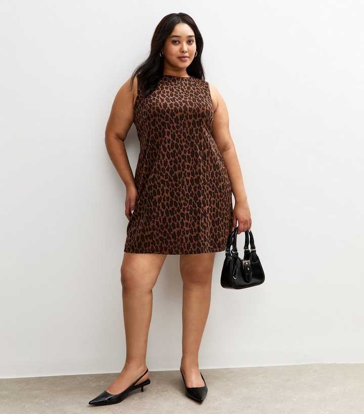 Curves Brown Animal Print Jersey Mini Dress