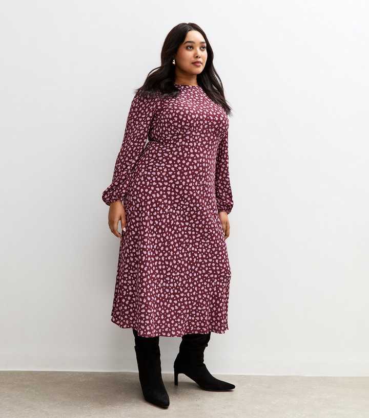 Curves Red Floral Print Midi Dress