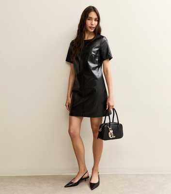 Black Faux Leather Short Sleeve Mini Dress