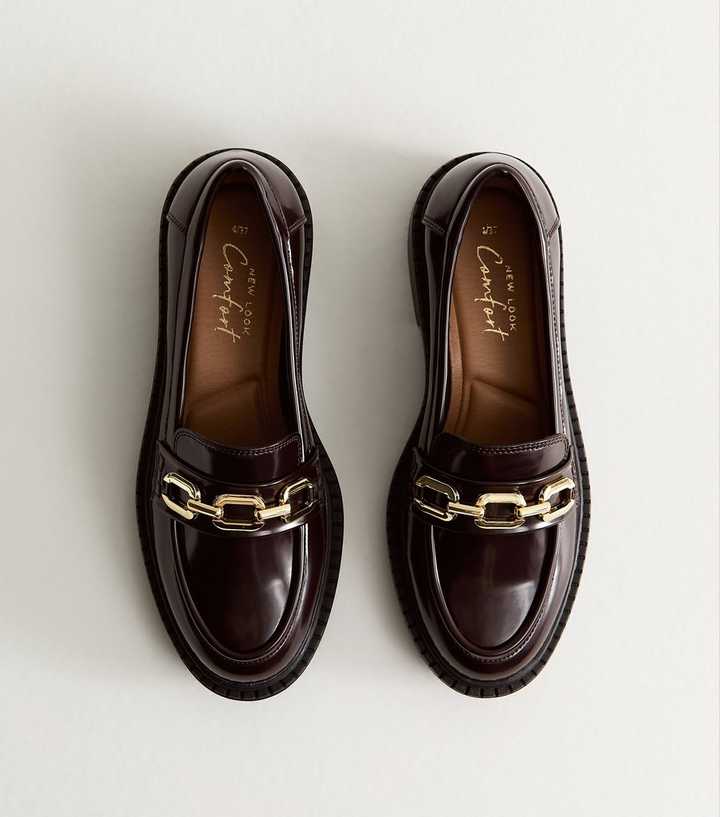 Dark Burgundy Faux Leather Chunky Loafers