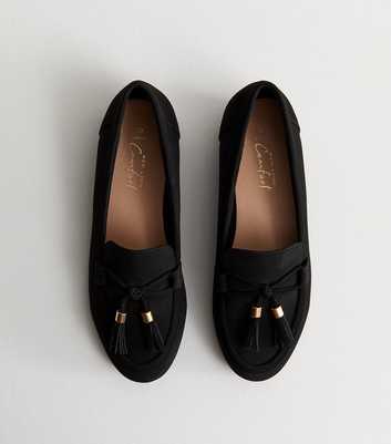 Wide Fit Black Faux Suede Tasseled Loafers