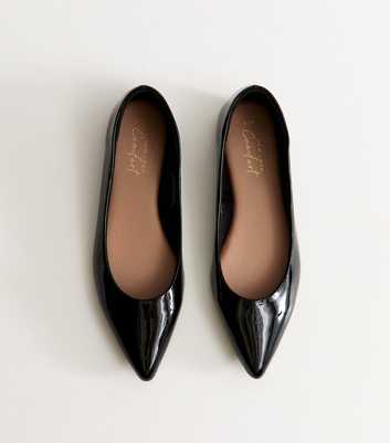 Black Patent Faux Leather Pointed Toe Ballerina Flats