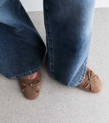 Brown Faux Suede Bow Ballerina Flats