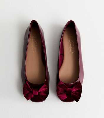 Extra Wide Fit Red Bow Front Faux Patent Ballerina Flats