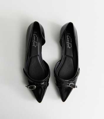 Black Patent Faux Leather D'Orsay Buckle Detail Flats