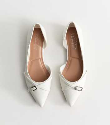 Off White Patent Faux Leather D'Orsay Buckle Detail Flats