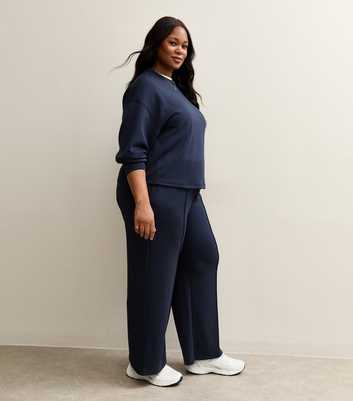 Premium Curves Navy Jersey Wide Leg Joggers