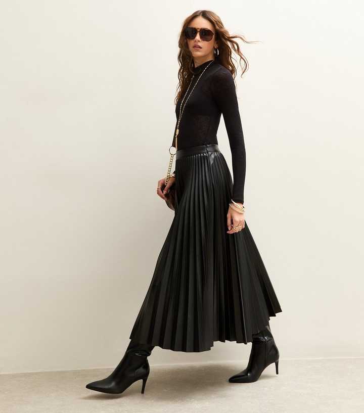 Leather Skirt Buy Black Pleated Midi Skirt Faux Leather Pleated Midi Skirt/Black  S