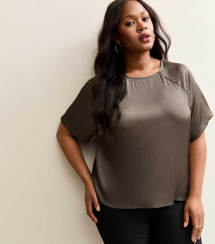 Curves Grey Metallic Short Sleeve Blouse