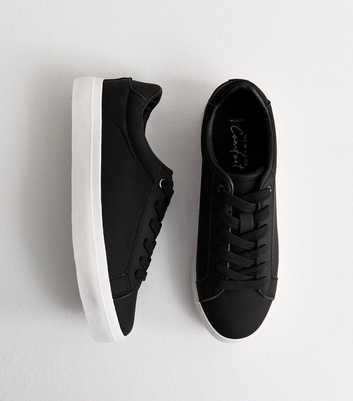 Wide Fit Black Faux Leather Lace Up Trainers