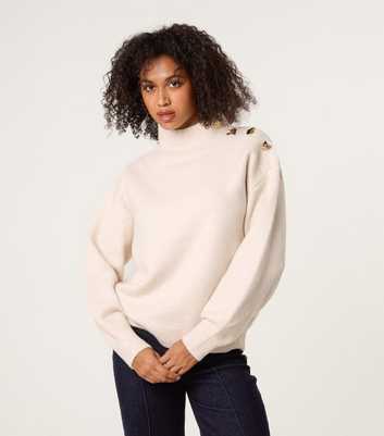 Blue Vanilla Stone High Neck Button Detail Jumper