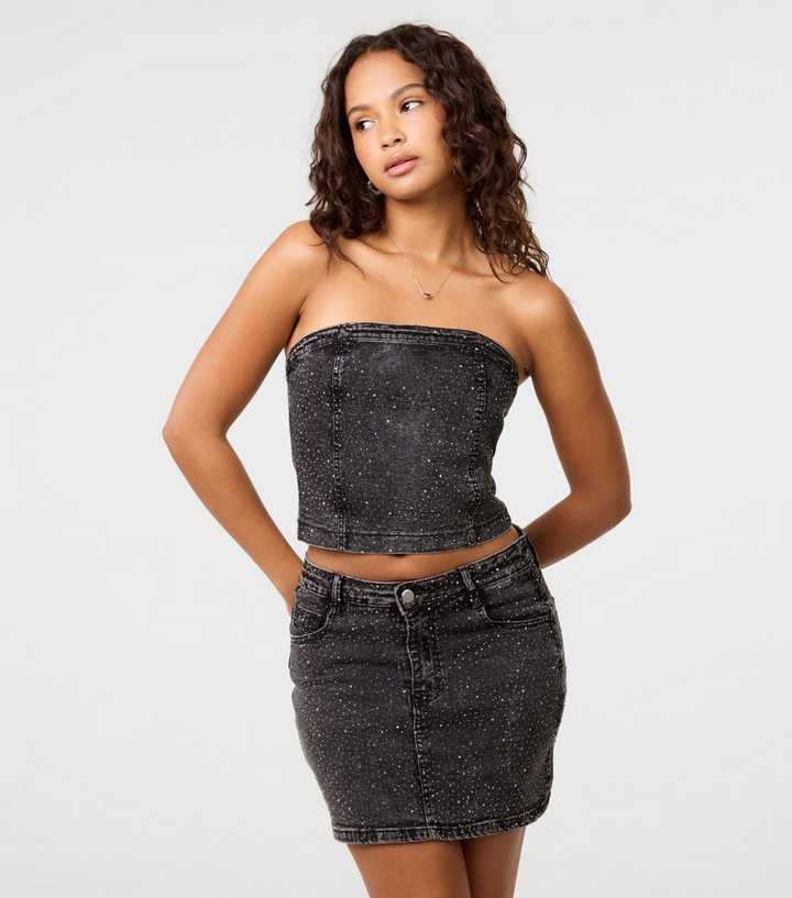 Pink Vanilla Black Denim Strapless Top