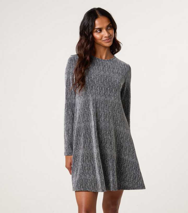 Blue Vanilla Silver Long Sleeve Mini Swing Dress