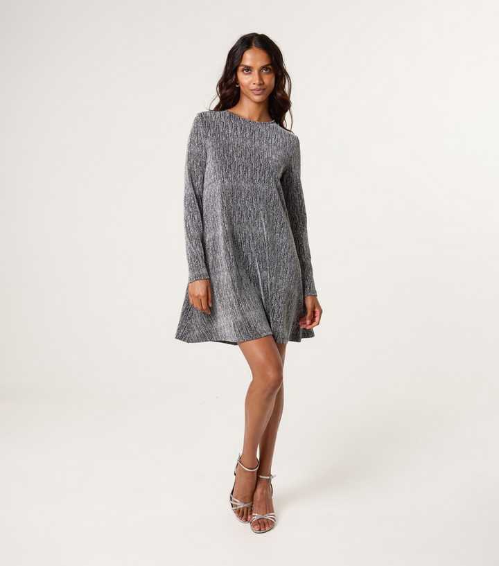 Blue Vanilla Silver Long Sleeve Mini Swing Dress | New Look Blue Vanilla Silver Long Sleeve Mini Swing Dress | New Look