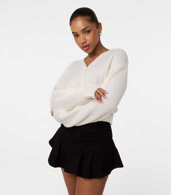 Pink Vanilla Off White Cropped Button Up Cardigan