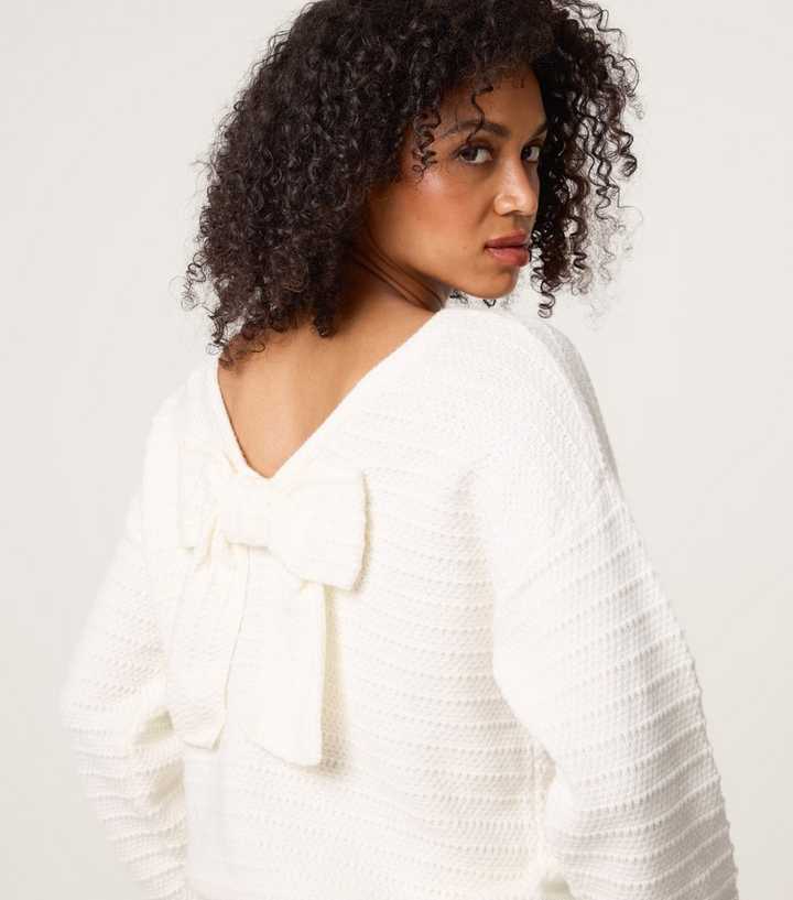 Blue Vanilla Off White Bow Back Jumper New Look