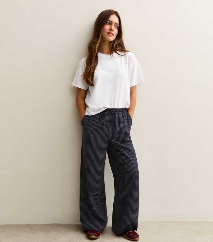 Petite Blue Pinstripe Drawstring Trousers