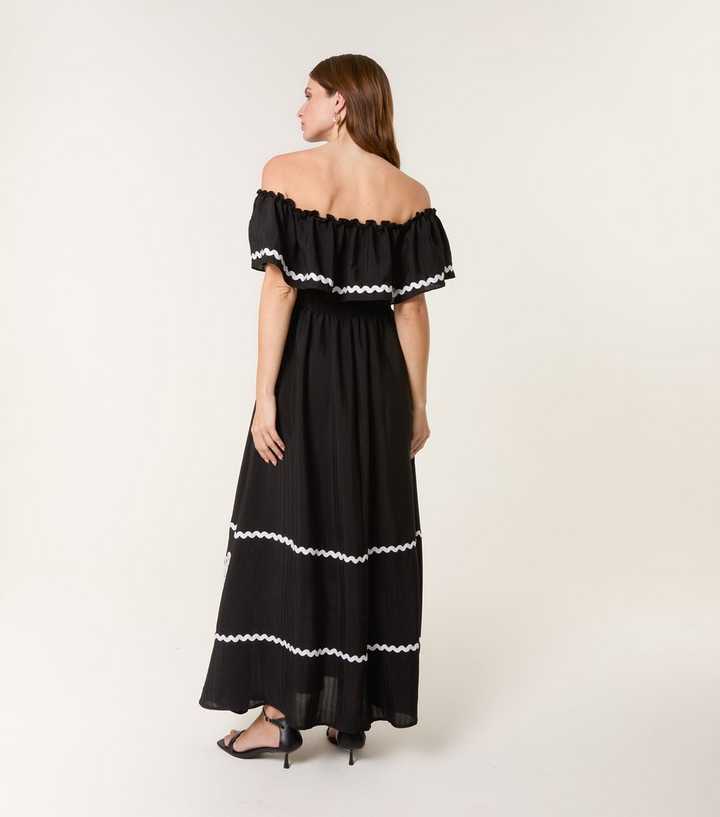Blue Vanilla Black Floral Embroidered Off The Shoulder Maxi Dress | New Look Blue Vanilla Black Floral Embroidered Off The Shoulder Maxi Dress | New Look