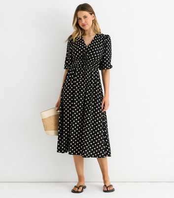 Gini London Black Polka Dot Tie Neck Midi Dress