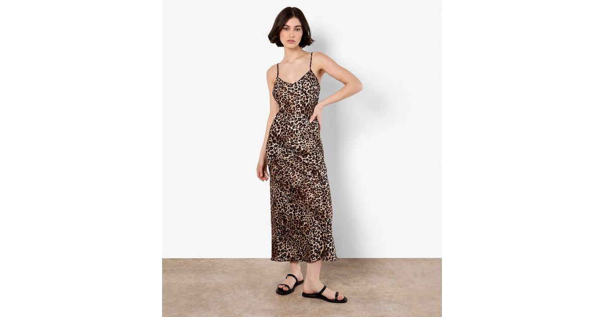 Brown Leopard Print Slip Dress