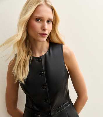 Black Faux Leather Waistcoat