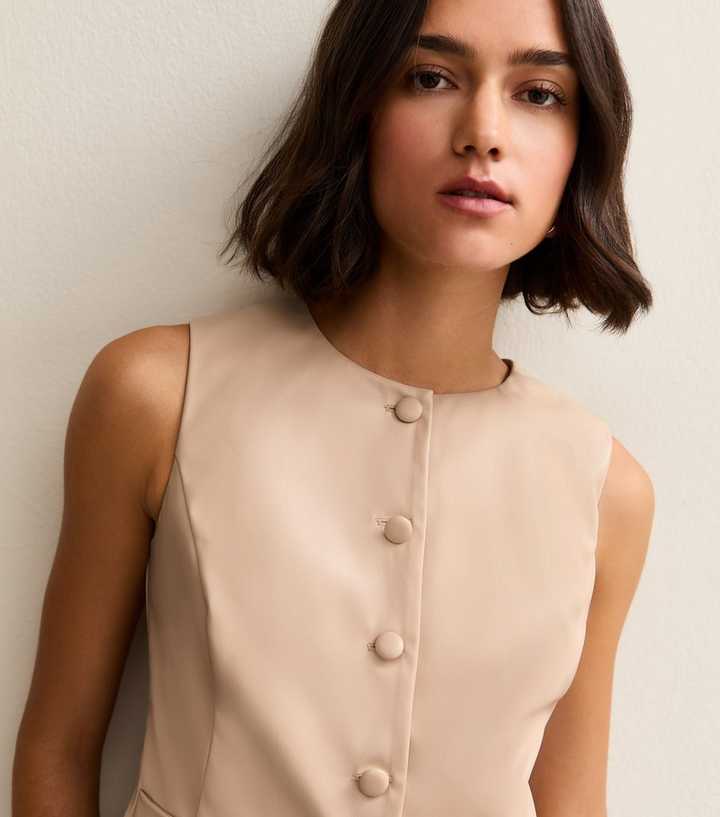 Cream Faux Leather Waistcoat
