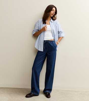 Tall Blue Pull On Wide Leg Jeans