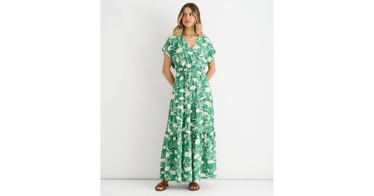 Gini London Green Floral Print Midi Dress | New Look