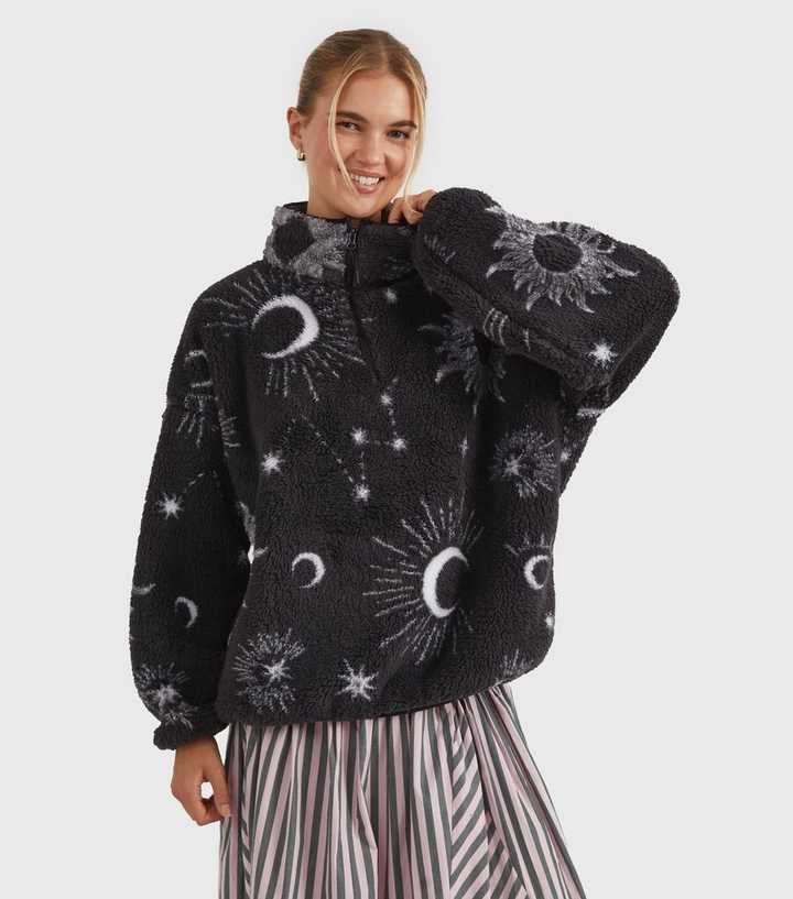 Skinnydip Black Celestial Pattern Fleece Sweatshirt