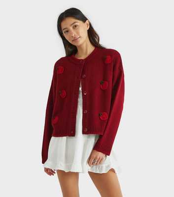 Skinnydip Dark Burgundy Tomato Appliqué Cardigan