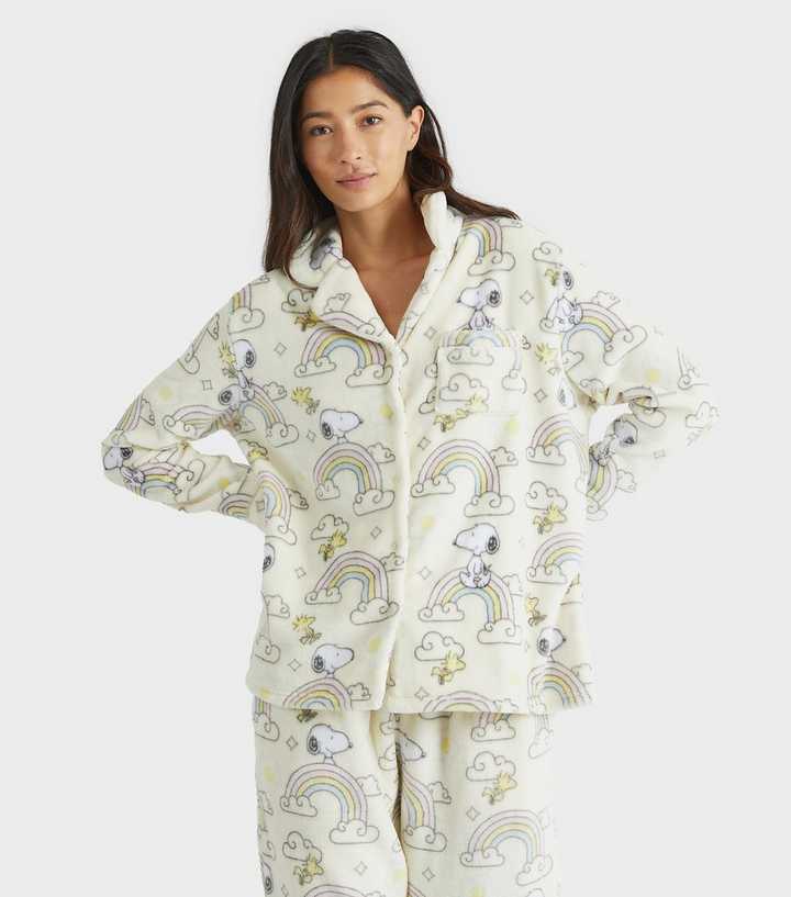 Skinnydip White Snoopy Rainbow Fleece Pyjama Set
