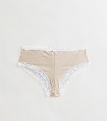 Girls Light Brown Polka Dot Micro Lace Briefs