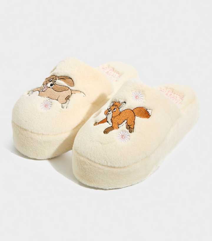 Skinnydip Cream Fox and Hound Embroidered Slippers