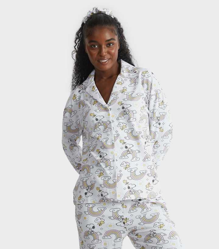 Skinnydip Cream Snoopy Rainbow Print Shirt and Trousers Pyjama Set