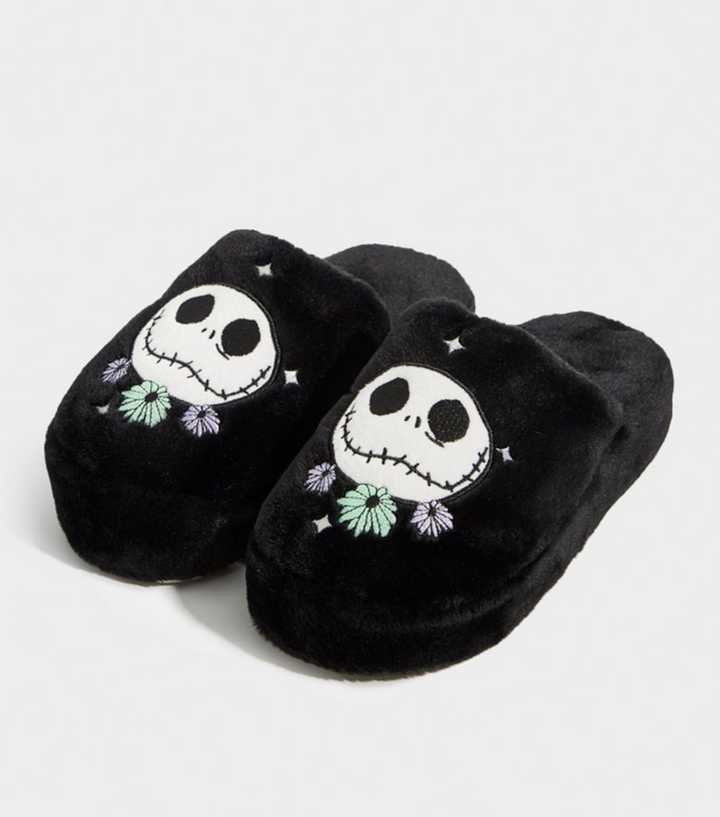 Skinnydip Black Embroidered Nightmare Before Christmas Slippers