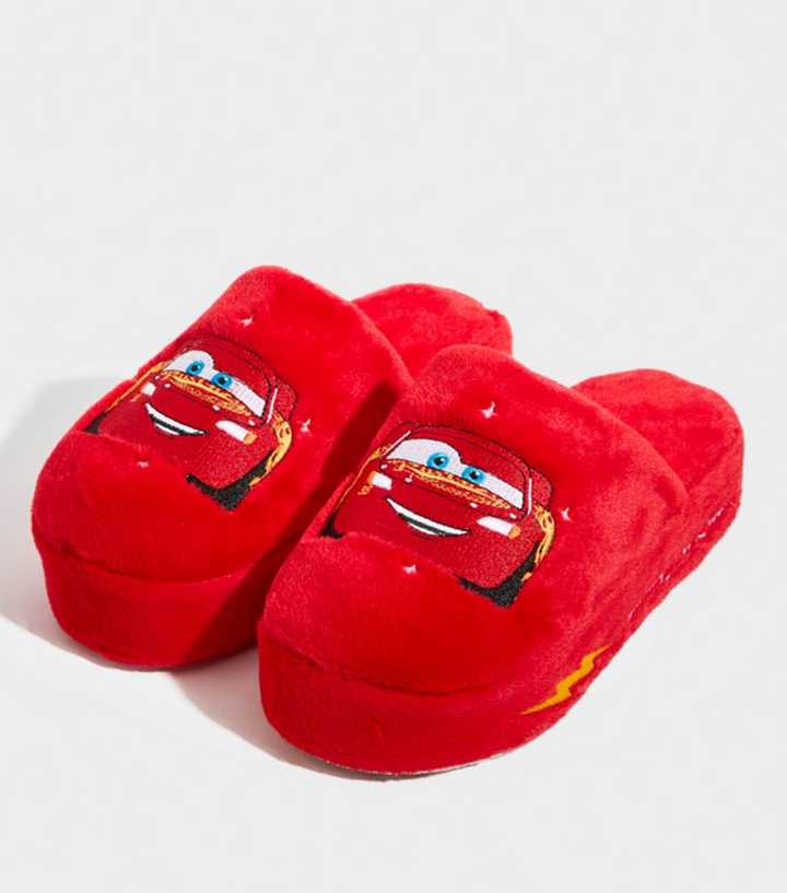 Skinnydip Bright Red Light Mcqueen Embroidered Slippers