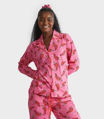 Skinnydip Pink Chili Print Shirt and Trousers Pyjama Set
