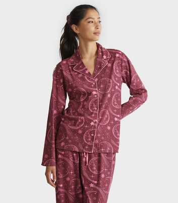 Skinnydip Burgundy Celestial Print Shirt and Trousers Pyjama Set
