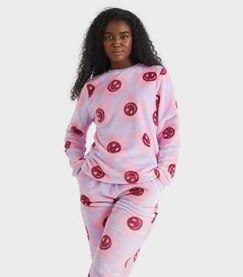 Skinnydip Lilac Happy Flower Two Piece Fleece Pyjama Set