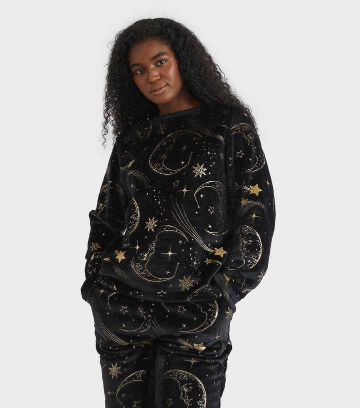 Skinnydip Gold Celestial Print Two Piece Fleece Pyjama Set