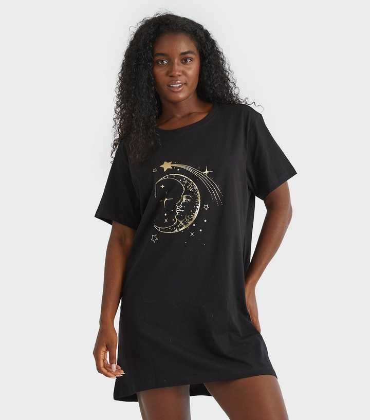 Skinnydip Black Celestial Print Jersey Night Dress
