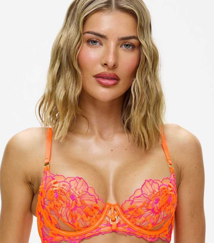 Ann Summers Orange Ambitious Floral Embroidered Balcony Bra