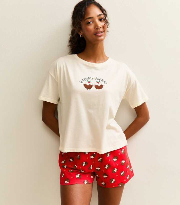 Red Christmas Pudding Print Shorts and T-Shirt Pyjama Set