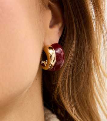 Gold Tone Contrast Trim Chunky Hoop Earrings