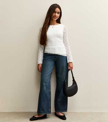 Girls White Long Sleeve Lace Asymmetric Hem Top