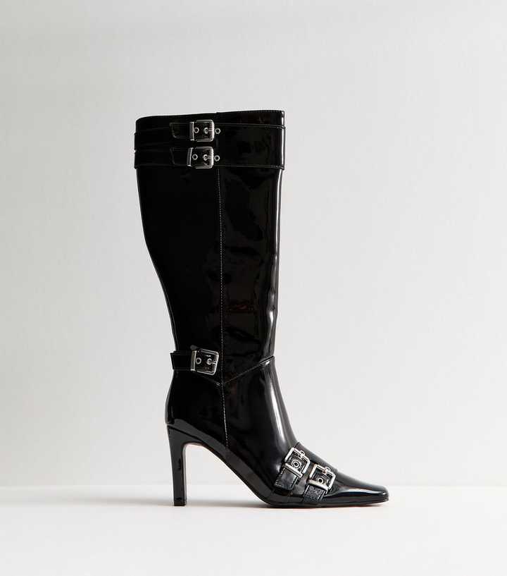 Public Desire Black Ines Buckle Heeled Boot