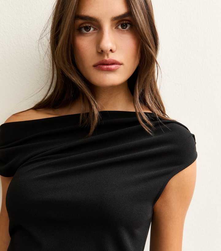 Black Gathered Off The Shoulder Top