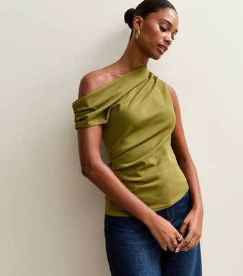 Light Khaki Gathered Off The Shoulder Top